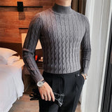 Cifeeo-Winter Outfits Men chill guy Men's Korean Review Clothes Light Luxury Slim Knit Pullover Sweater Long Sleeve Streetwear Leisure Basic Shirts Fashion Knitwear