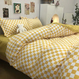 Cifeeo-Nordic Pink Black Checkerboard Duvet Cover Set with Pillowcase Bed Sheet Kid Girls Bedding Sets Full Queen Twin Kawaii No Filler