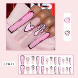 Cifeeo 24Pcs Long Coffin False Nails with Glue Wearable Brown Fake Nails with   Rhinestones Ballet Press on Nails Full Cover Nail Tips