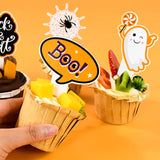 Cifeeo-16-48pcs Halloween Cupcake Toppers Pumpkin Ghost Bat Cake Flag Dessert Cake Decorations Kids Halloween Birthday Party Supplies