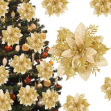 Cifeeo-3Pcs 14cm Christmas Flowers Glitter Artificial Red Gold Flower Head Berry DIY Xmas Tree Ornament Decorations for Home New Year