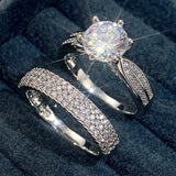 Cifeeo-Christmas gifts idea Winter outfits Christmas outfits Charm Women Rings Silver Color Round Classic Design White Stone Rings Set Wedding Party Accessories Gift