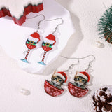 Cifeeo-Christmas Gift idea Christmas Earrings for Women Acrylic Lightweight Christmas Party Wine Glass Clothes Cute Cat Pendant Earrings Gift