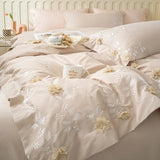 Cifeeo-Lace Flowers Embroidery Luxury Princess Wedding Bedding Sets Egyptian Cotton Duvet Cover Set Bed Sheet Pillowcases Home Textile