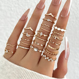 Cifeeo-Christmas Gift New Year's Eve Gift 23Pcs Fashion Knuckle Rings Set For Women Crystal Star Moon Eye Wave Gold Silver Color Rings Female Trendy Party Jewelry Gift