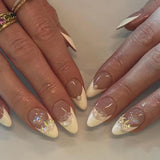 Cifeeo 24Pcs Detachable Almond False Nails French Fake Nails Full Nail Art Tips Press On Nails
