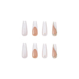 Cifeeo- 24pcs White Small Diamonds Detachable Long Ballerina False Nails With Design Wearable Fake Nails Full Cover Nail Tips