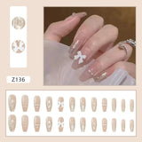 Cifeeo- 24pcs Shiny Butterfly Long Coffin False Nails Detachable Wearable Gold Foil Ballerina Fake Nails Full Cover Nail Tips Press Glue