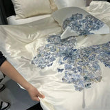 Cifeeo-Satin Silk Cotton Luxury Bedding Set Butterfly Flowers Embroidery Soft Silky Brocade Duvet Cover Set Bed Sheet Pillowcases 4Pcs