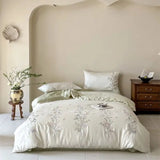Cifeeo-Flowers Embroidery Luxury Bedding Set 600TC Lyocell Bamboo Fiber Soft Silky Duvet Cover Flat/Fitted Bed Sheet Pillowcases 4Pcs
