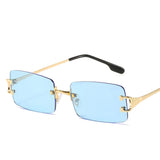 Cifeeo-Cool Sunglasses Blue Rectangular Sunglasses Rimless Men Metal Fashion Square Sun Glasses For Women Gradient Lens Frameless 2024 UV400