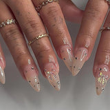 Cifeeo 24Pcs Detachable Almond False Nails French Fake Nails Full Nail Art Tips Press On Nails