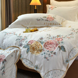 Cifeeo-Peony Flower Embroidery Bedding Set 100S Egyptian Cotton Duvet Cover Set Bed Sheet Or  With Rubber Band Fitted Sheet Pillowcases