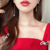 Cifeeo-Christmas gifts New Fashion Moving Santa Claus Tassel Earrings For Women Snowflake Christmas Tree Long Chain Asymmetric Earring New Year Jewelry