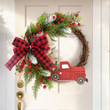 Cifeeo-38CM Christmas Door Wreath Garland Wooden Car Red Berry Wall Hanging Ornament Merry Christmas Decoration for Home  New Year 2025