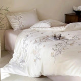 Cifeeo-Flowers Embroidery Luxury Bedding Set 600TC Lyocell Bamboo Fiber Soft Silky Duvet Cover Flat/Fitted Bed Sheet Pillowcases 4Pcs