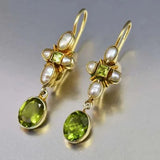 Cifeeo-2 Pcs Vintage Cross Personality Imitation Emerald Gold Color Dangle Earrings Woman Party Prom Daily Gift Jewelry