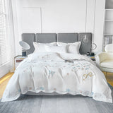 Cifeeo-White Luxury Bedding Set Butterfly Flowers Embroidery Summer Ice Silky Duvet Cover Set Fitted Sheet Bed Sheet Pillowcases 4Pcs