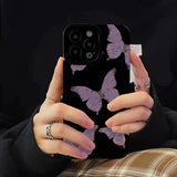 CIFEEO- Purple Butterfly Phone Case For iphone 14 13 12 11 XR XS Pro Max 12 13 Mini 14 Plus Stripe Camera Protection Soft Silicone Case