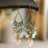 Cifeeo-Christmas Gift New Year's Eve Gift Bohemian Water Drop Tassel Earrings For Women Colorful Beads Dangle Ethnic Style Earring Female Fashion Jewelry