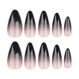 Cifeeo-Halloween Nails 24pcs Long Almond False Nails Black French Gradient Ballerina Nails Press on Nails Halloween Fake Nails Detachable Nail Tips