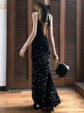 Cifeeo-Retro Sequins Evening Party Dress Sleeveless Slim Mermaid Long Dresses for Women Spring New  Prom Robe Wedding Vestidos Mujer