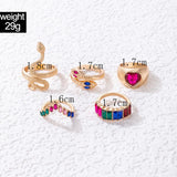Cifeeo-Christmas Gift New Year's Eve Gift Colorful Crystal Snake Shape Ring Set For Women Fashion Butterfly Heart Gold Color Geometric Rings Female Wedding Finger Jewelry