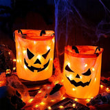 Cifeeo-LED Light Halloween Trick or Treat Bucket Pumpkin Candy Bags Collapsible Halloween Basket for Thanksgiving Party Gift Basket