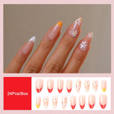 Cifeeo New Rainbow Color French Tips Fashion Almond Fake Nails With Designs Wearable False Nails Press On Nails DIY Manicure Patches