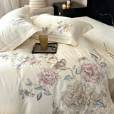 Cifeeo-4/5Pcs  Chinese Style Flowers Bird Embroidery Bedding Set 1000TC Egyptian Cotton Queen King Duvet Cover Bed Sheet Pillowcases