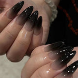 Cifeeo-Halloween Nails 24pcs Long Almond False Nails Black French Gradient Ballerina Nails Press on Nails Halloween Fake Nails Detachable Nail Tips