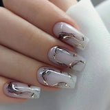 Cifeeo Detachable Manicure Wearable Nail Art Press On Nails purple Glitter French False Nails Long Coffin Fake Nails Full Cover Tips