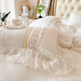 Cifeeo-French Pleat Lace Ruffles Bedding Set, Velvet Fleece Duvet Cover, Bed Sheet, Pillowcases, Princess Bedding Set, Plush, Warm