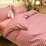 Cifeeo-Nordic Pink Black Checkerboard Duvet Cover Set with Pillowcase Bed Sheet Kid Girls Bedding Sets Full Queen Twin Kawaii No Filler