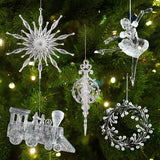 Cifeeo-Xmas Tree Transparent Snowflake Hanging Ornaments Acrylic Pendant 2024 Christmas Decoration for Home Navidad Gifts New Year 2025