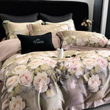 Cifeeo-4Pcs Luxury Digital Printing Flowers Bedding Set Lyocell Cotton Brushed Fabric Duvet Coves Set Flat/Fitted Bed Sheet Pillowcases