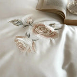 Cifeeo-Cream White 1000TC Egyptian Cotton Rose Flowers Embroidery Lace Ruffles Wedding Bedding Set Duvet Cover Set Bed Sheet Pillowcase