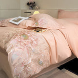 Cifeeo-Queen King Size Luxury Wedding Bedding Set 100% Cotton Flowers Embroidery Duvet cover Bed Sheet Fitted Sheet Pillowcases 4Pcs