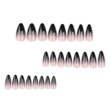 Cifeeo-Halloween Nails 24pcs Long Almond False Nails Black French Gradient Ballerina Nails Press on Nails Halloween Fake Nails Detachable Nail Tips