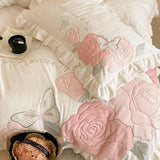 Cifeeo-Autumn and Winter Bedding Set Velvet Duvet Cover Set Lace Ruffles, Butterfly Flowers Embroidery, Princess Bedding Set, Thickened Warmth, Bed Sheet Pillowcases