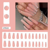 Cifeeo 24Pcs Long Coffin False Nails with Glue Wearable Brown Fake Nails with   Rhinestones Ballet Press on Nails Full Cover Nail Tips