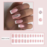 Cifeeo 24Pcs Long Coffin False Nails with Glue Wearable Brown Fake Nails with   Rhinestones Ballet Press on Nails Full Cover Nail Tips