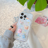 CIFEEO- 3D Cute Rabbit Bear Phone case For iphone 11 12 13 14 Pro Max Plus X XS XR Max 7 8 Plus Cream Lace Transparent Silicone Cover