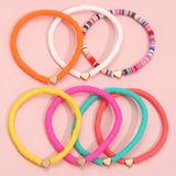 Cifeeo-Christmas Gift New Year's Eve Gift Fashion Rainbow Stackable Bracelets Set For Women Heart Charm Soft Clay Pottery Layering Beads Chain Bangle Female Boho Jewelry