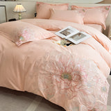 Cifeeo-Queen King Size Luxury Wedding Bedding Set 100% Cotton Flowers Embroidery Duvet cover Bed Sheet Fitted Sheet Pillowcases 4Pcs