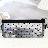 Cifeeo-Back To School Gifts Love Mesh Pencil Case Estuche Escolar Pencil Pouch Transparent Black Cute Stationery Simple School Supplies Pencil Case Girls