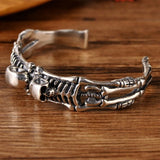 Cifeeo-Halloween Jewelry Vintage Skull Skeleton Cuff Bangle for Women Men Halloween Creative Silver Plated Skull Bones Bracelet Gothic Punk Cool Jewelry