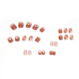 Cifeeo- 24pcs/box Detachable Fake Nails Set Heart Smudge Full Nail Art Tips Short Square Artificial False Nails Tips With Wearing Tools