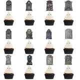 Cifeeo 12/24pcs Halloween Tombstone RIP Cupcake Toppers Horror Skeleton Graveyard Gravestone Cake Flag for Halloween Party Decorations