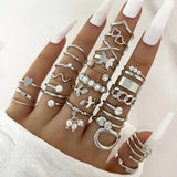 Cifeeo-Christmas Gift New Year's Eve Gift Bohemian Geometric Knuckle Rings Set For Women Eye Cross Sun And Moon Leaf Charm Finger Ring Female Fashion Party Jewelry